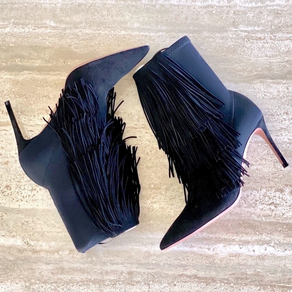Aquazzura Shake Fringed Stretch Suede Bootie NWOT